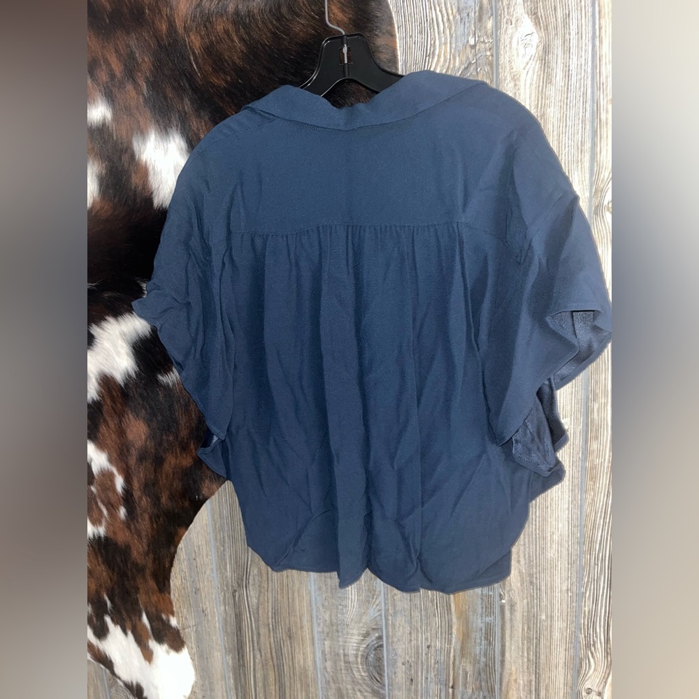 Club Monaco size XS oversized crop fit short sleeve navy blue blouse - Picture 4 of 4